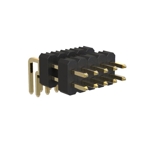 BL1415-22xxR series, pin headers double row angle with dual isolator on PCB for mounting holes, pitch 1,27x1,27 mm, Board-to-Board connectors, pin headers and sockets for them > pitch 1,27x1,27 mm