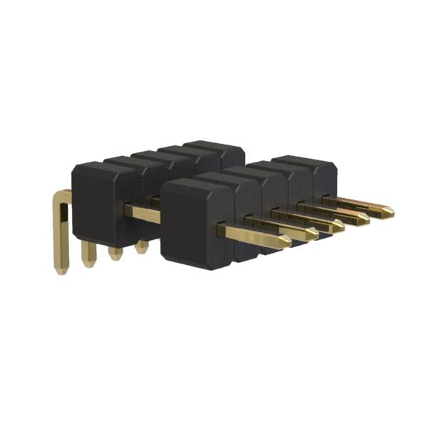 BL1420-21xxR series, pin headers single row with double insulator angle on PCB for mounting in holes, pitch 1,27 mm, Board-to-Board connectors, pin headers and sockets for them > pitch 1,27 mm