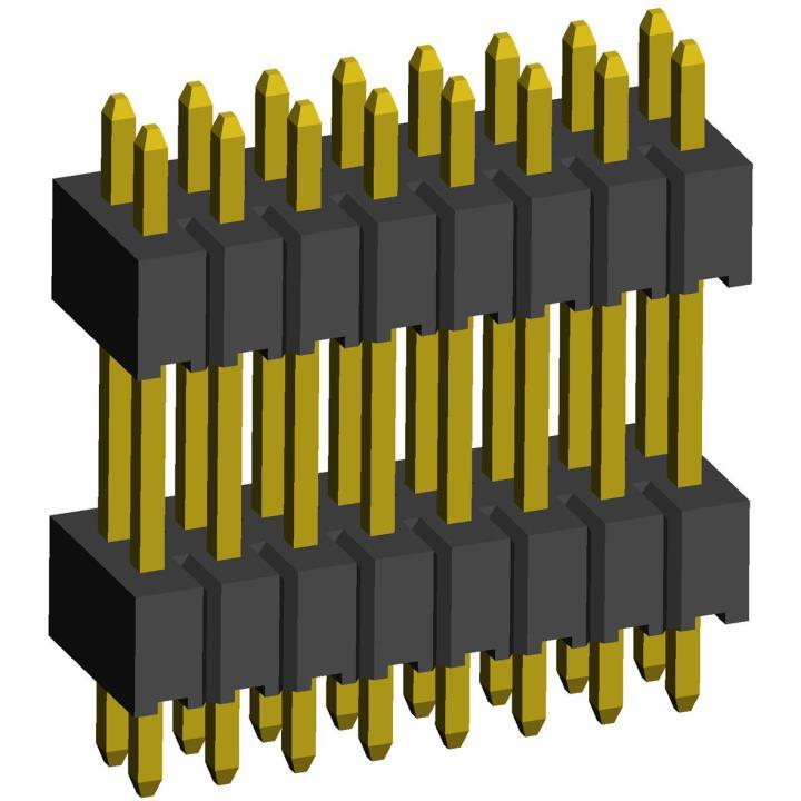 2199SBDI-XXXG (PLLHD1.27) series, pin headers double row, straight, double insulator on PCB for mounting holes, pitch 1,27x1,27 mm, Board-to-Board connectors, pin headers and sockets for them > pitch 1,27x1,27 mm