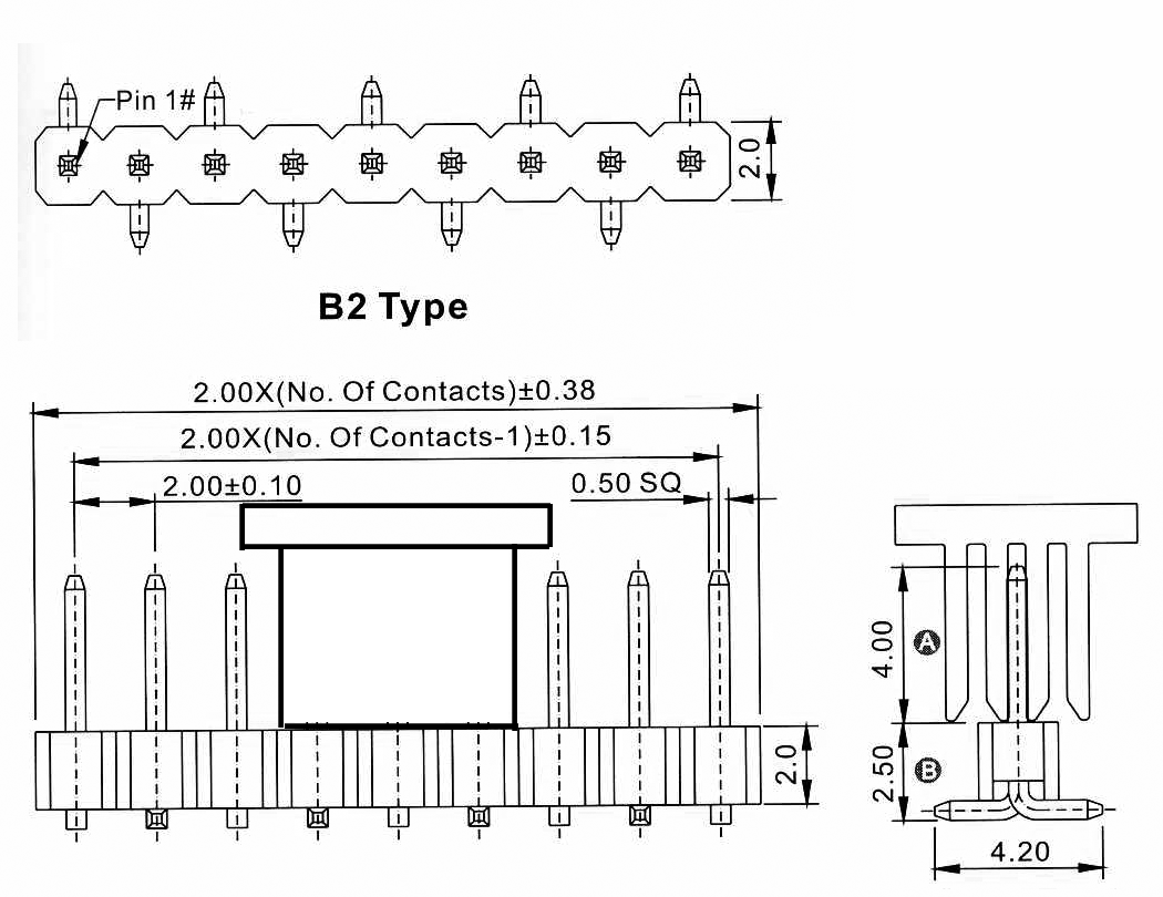2210SM-XXG-B2-XXXX-CP series, plugs pin open straight single row on Board for surface (SMD) mounting with mounting cover, pitch 2,0 mm, Board-to-Board connectors, pin headers and sockets > pitch 2,0 mm