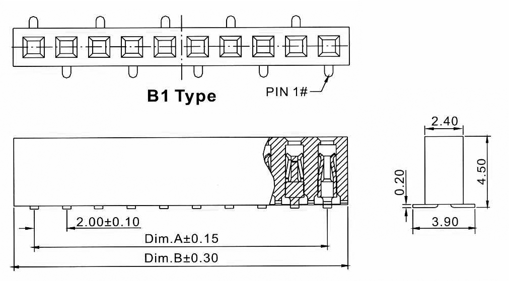 2209SM-XXG-B1-PCP series, straight single-row sockets on Board for surface (SMD) mounting with gripper, pitch 2,0 mm, Board-to-Board connectors, pin headers and sockets > pitch 2,0 mm