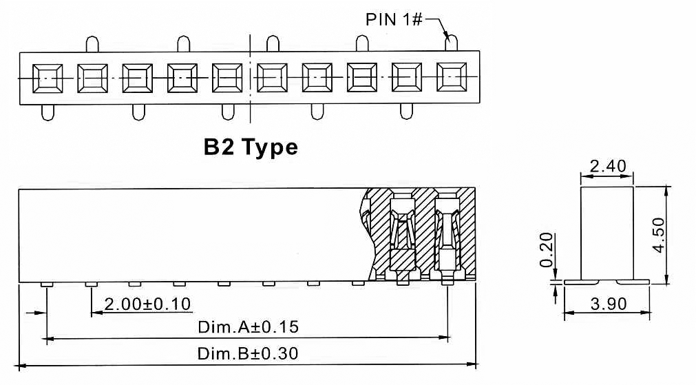 2209SM-XXG-B2 series, straight single row sockets for surface mounting (SMD) , pitch 2,0 mm, Board-to-Board connectors, pin headers and sockets > pitch 2,0 mm