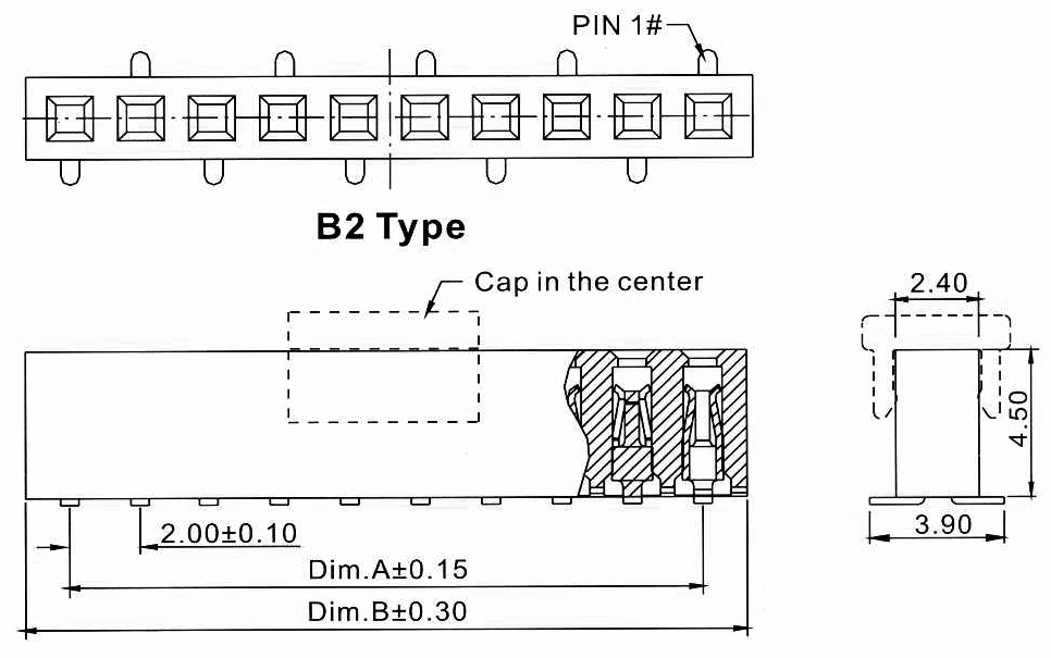 2209SM-XXG-B2-PCP series, straight single-row sockets on Board for surface (SMD) mounting with gripper, pitch 2,0 mm, Board-to-Board connectors, pin headers and sockets > pitch 2,0 mm