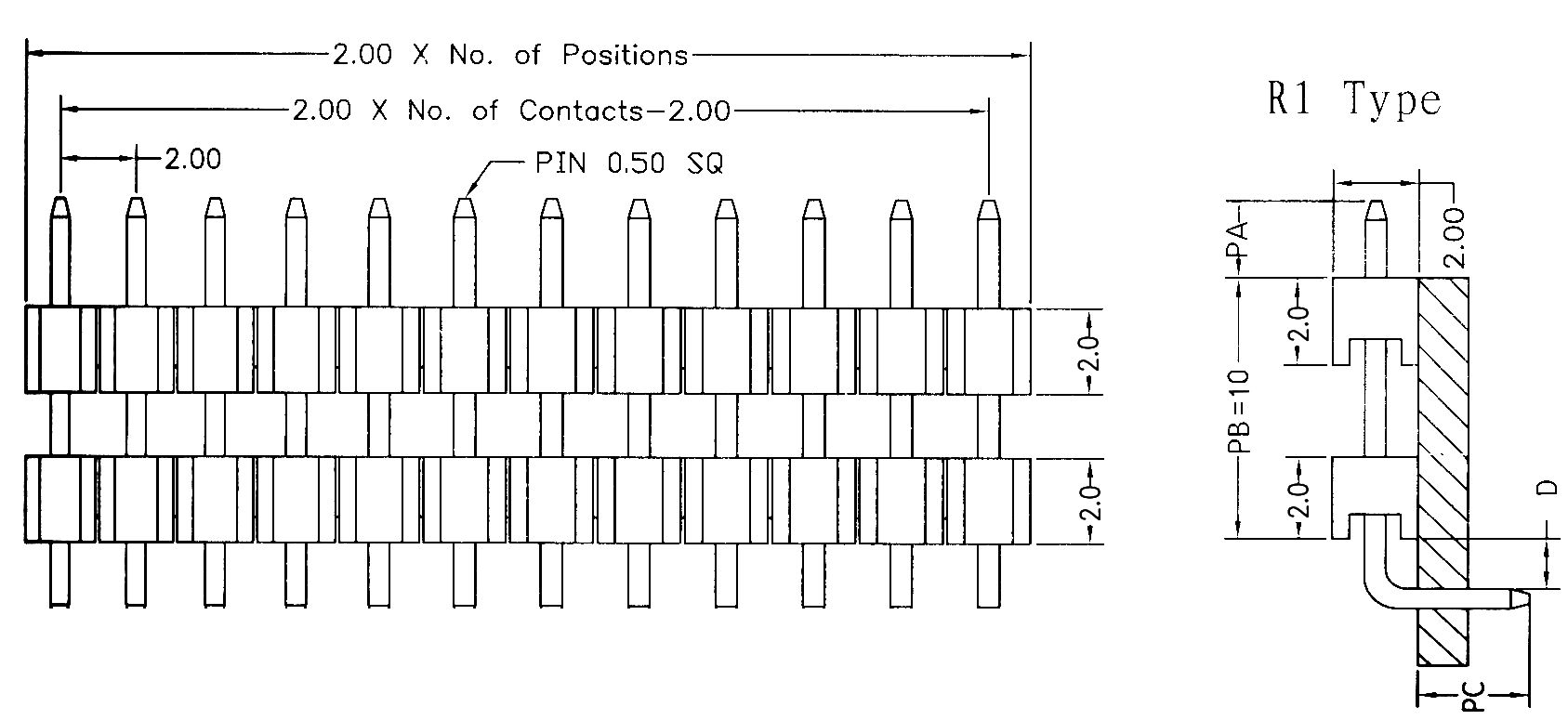 BL1320-21xxR1-2.0 series, single-row pin plugs with double insulator corner, pitch 2,0 mm, Board-to-Board connectors, pin headers and sockets > pitch 2,0 mm