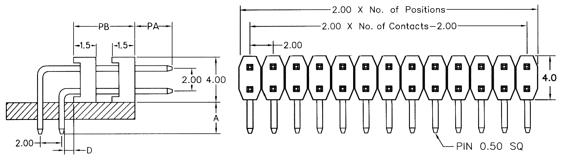 BL1315-22xxR1-1.5 series, double-row pin plugs with double insulator corner, pitch 2,0x2,0 mm, Board-to-Board connectors, pin headers and sockets > pitch 2,0x2,0 mm
