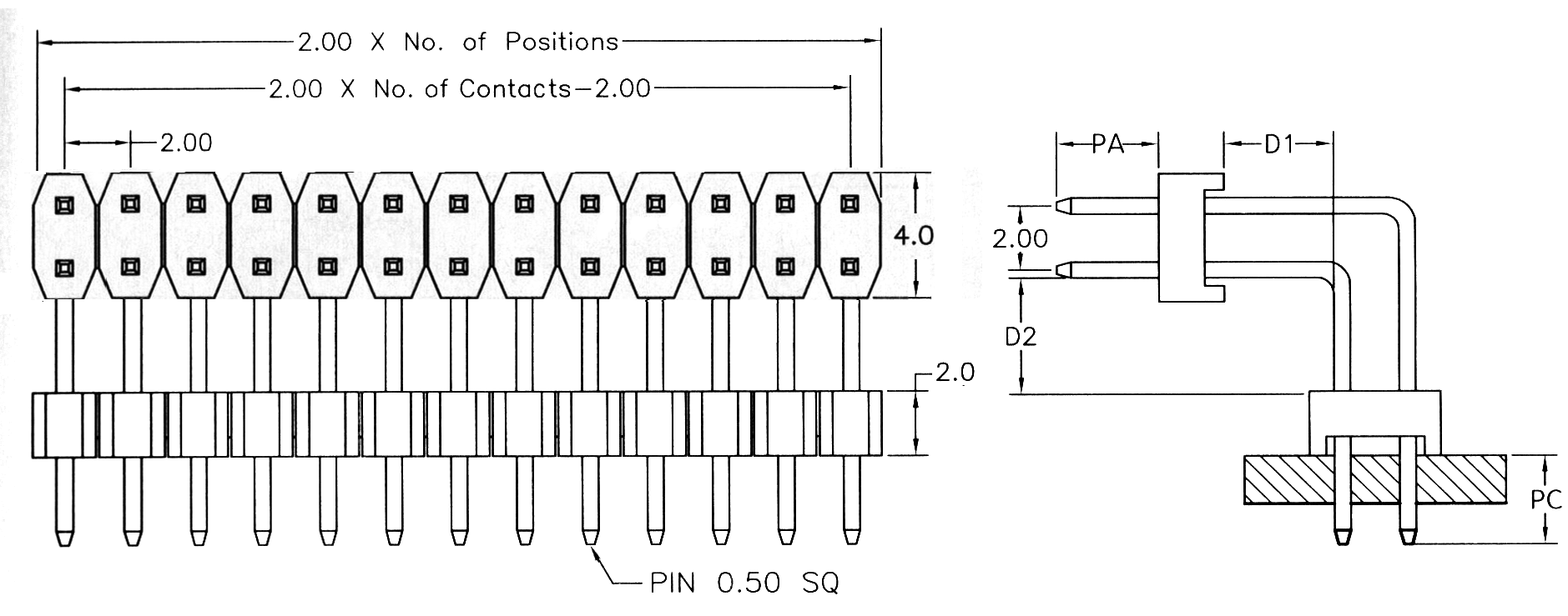 BL1320-22xxR2-2.0 series, double-row pin plugs with double insulator corner, pitch 2,0x2,0 mm, Board-to-Board connectors, pin headers and sockets > pitch 2,0x2,0 mm