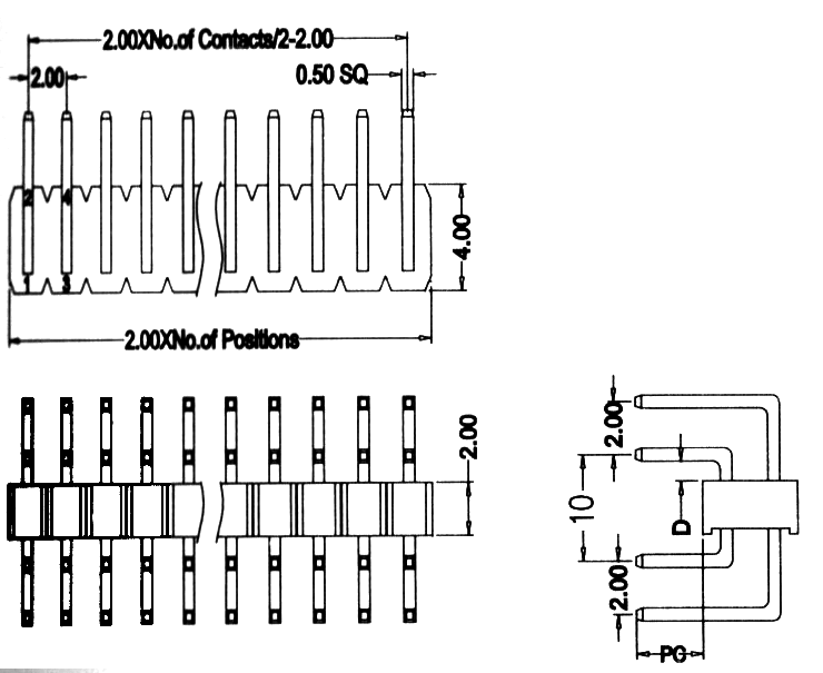 BL1320-21xxR series, two-row pin plugs (jumpers), pitch 2,0x2,0 mm, Board-to-Board connectors, pin headers and sockets > pitch 2,0x2,0 mm