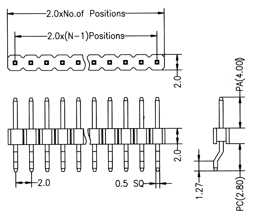 BL1320-11xxZ-2.0 series, single-row pin plugs for surface mounting (SMD) horizontal, pitch 2,0 mm, Board-to-Board connectors, pin headers and sockets > pitch 2,0 mm