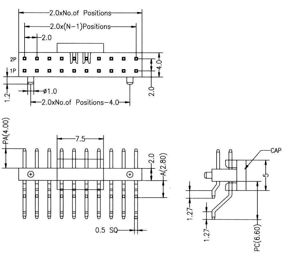 BL1320-12xxZ-PG series, double-row pin plugs for surface mounting (SMD) horizontal with guides in the Board, pitch 2,0x2,0 mm, Board-to-Board connectors, pin headers and sockets > pitch 2,0x2,0 mm