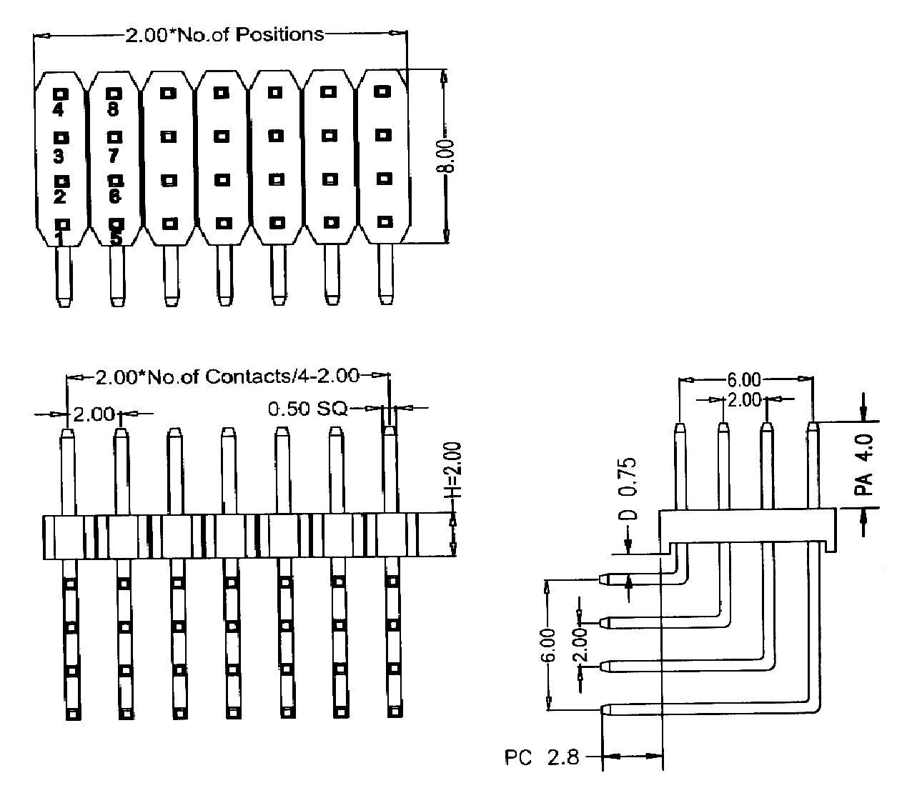 BL1320-14xxR-2.0 series, plugs, four-row, angular, pitch 2,0x2,0 mm, Board-to-Board connectors, pin headers and sockets > pitch 2,0x2,0 mm