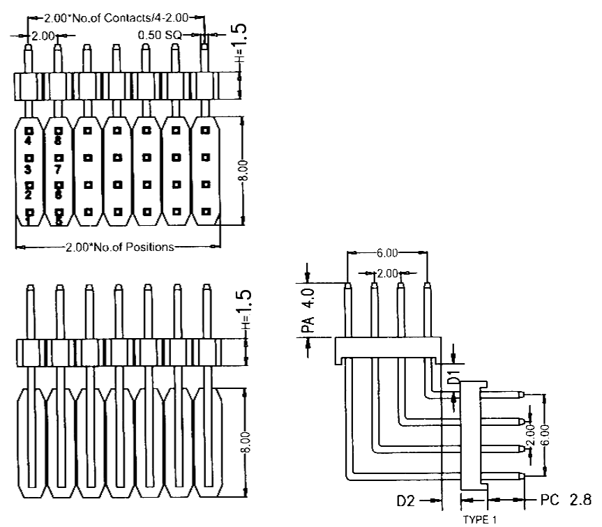BL1315-24xxR1-1.5 series, plugs pin four-row angular with a double insulator angular, pitch 2,0x2,0 mm, Board-to-Board connectors, pin headers and sockets > pitch 2,0x2,0 mm