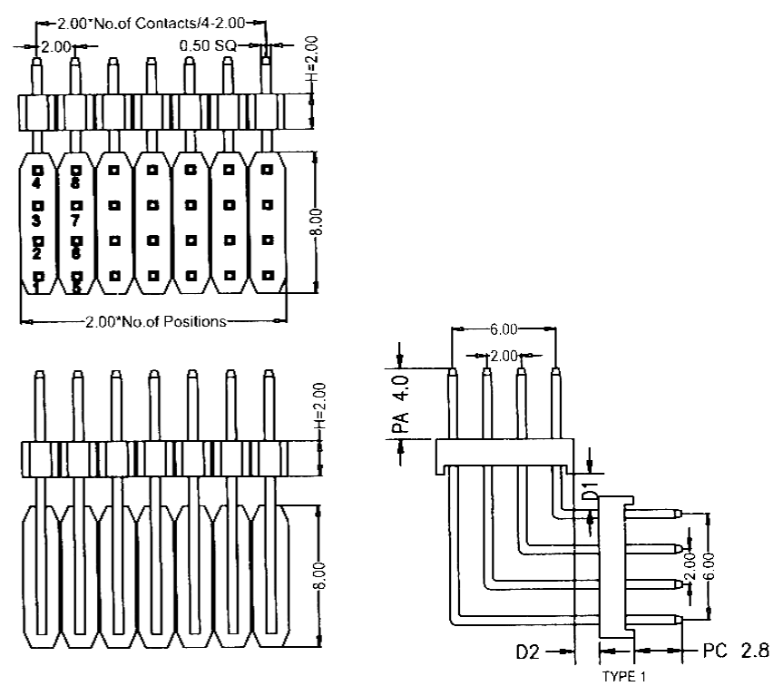 BL1320-24xxR1-2.0 series, plugs pin four-row angular with a double insulator angular, pitch 2,0x2,0 mm, Board-to-Board connectors, pin headers and sockets > pitch 2,0x2,0 mm