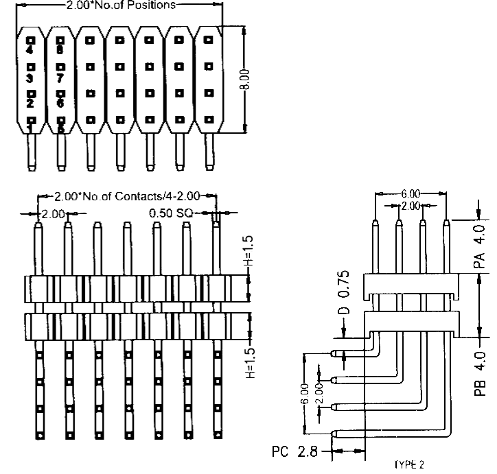 BL1315-24xxR2-1.5 series, plugs pin four-row angular with a double insulator angular, pitch 2,0x2,0 mm, Board-to-Board connectors, pin headers and sockets > pitch 2,0x2,0 mm
