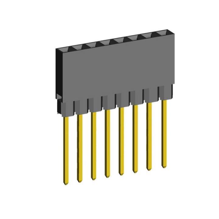 2212111-XXG-1C series, single-row sockets with increased insulator on the board for mounting in holes, pitch 2,54 mm, Board-to-Board connectors, pin headers and sockets > pitch 2,54 mm