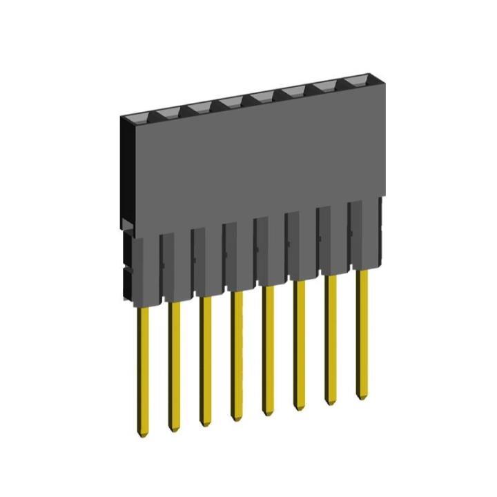 2212111-XXG-2C series, single-row sockets with increased insulator on the board for mounting in holes, pitch 2,54 mm, Board-to-Board connectors, pin headers and sockets > pitch 2,54 mm