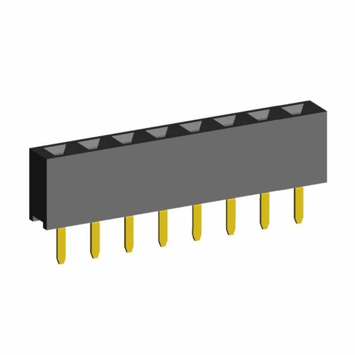 2212DS-XXG-50D series, single row straight sockets on Board for mounting in holes, pitch 2,54 mm, Board-to-Board connectors, pin headers and sockets > pitch 2,54 mm