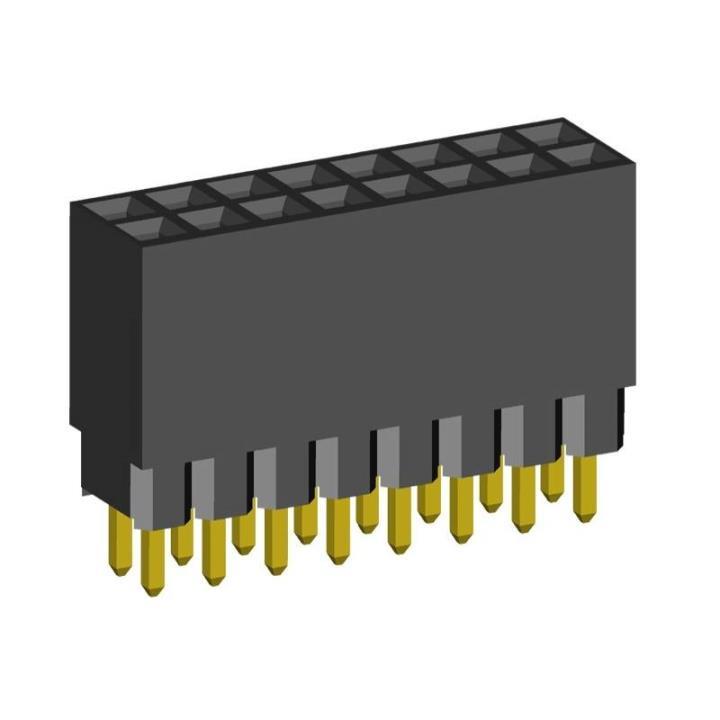 2214113-XXG-1A series, double-row sockets with increased insulator on the board for mounting in holes, pitch 2,54x2,54 mm, Board-to-Board connectors, pin headers and sockets > pitch 2,54x2,54 mm