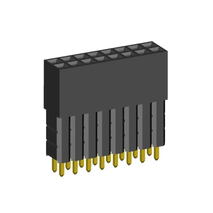 2214113-XXG-3B series, double-row sockets with increased insulator on the board for mounting in holes, pitch 2,54x2,54 mm, Board-to-Board connectors, pin headers and sockets > pitch 2,54x2,54 mm