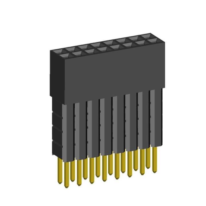 2214113-XXG-4C series, double-row sockets with increased insulator on the board for mounting in holes, pitch 2,54x2,54 mm, Board-to-Board connectors, pin headers and sockets > pitch 2,54x2,54 mm