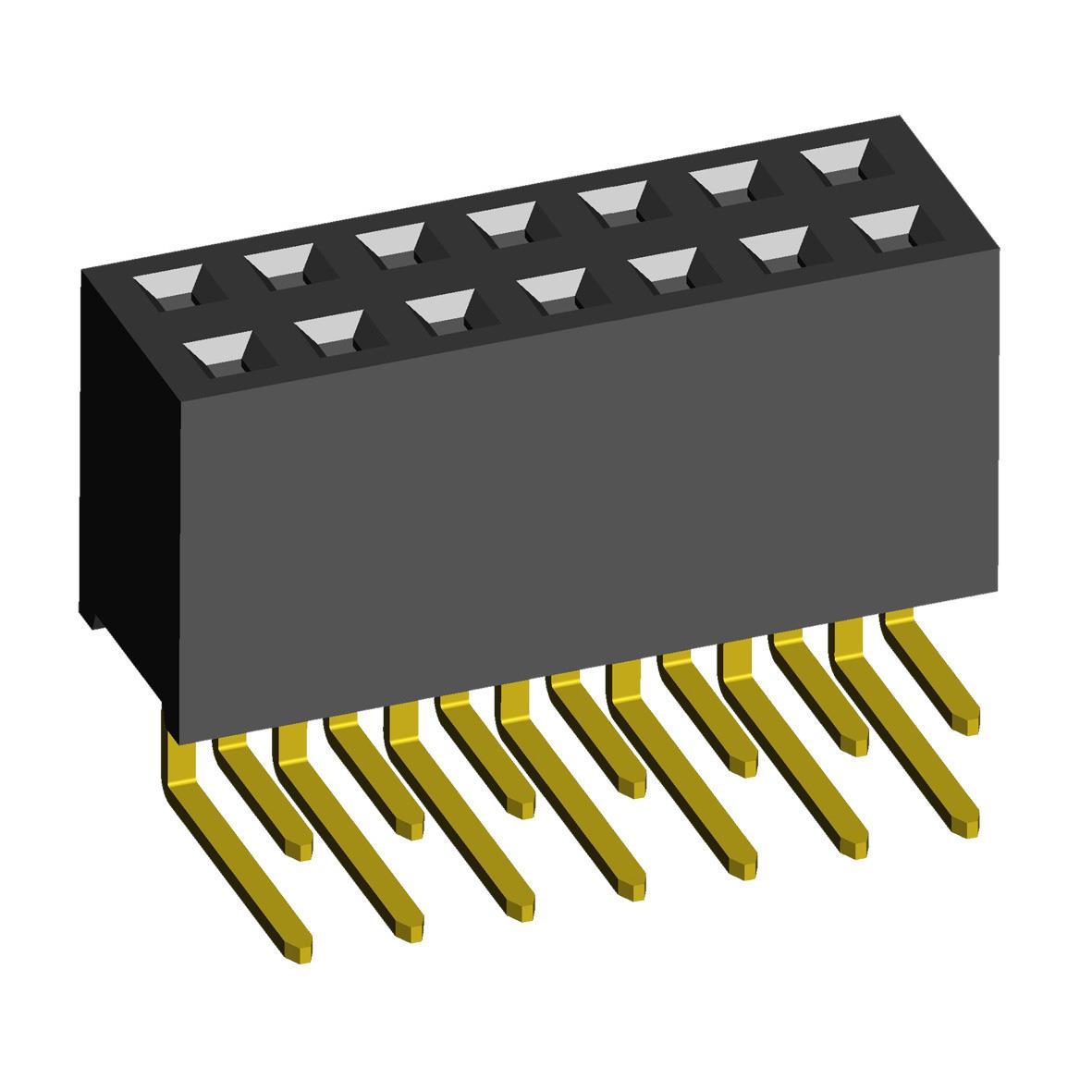 2214R-XXG-72 series, double-row angled sockets on the board for mounting in holes, pitch 2,54x2,54 mm, Board-to-Board connectors, pin headers and sockets > pitch 2,54x2,54 mm