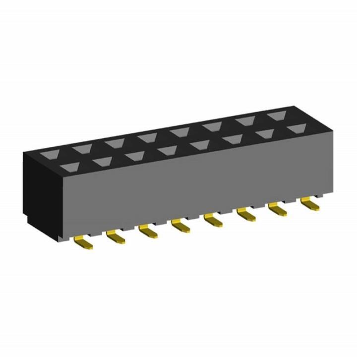 2214SM-XXG-62 series, double row straight sockets on the board for surface mounting (SMD) , pitch 2,54x2,54 mm, Board-to-Board connectors, pin headers and sockets > pitch 2,54x2,54 mm