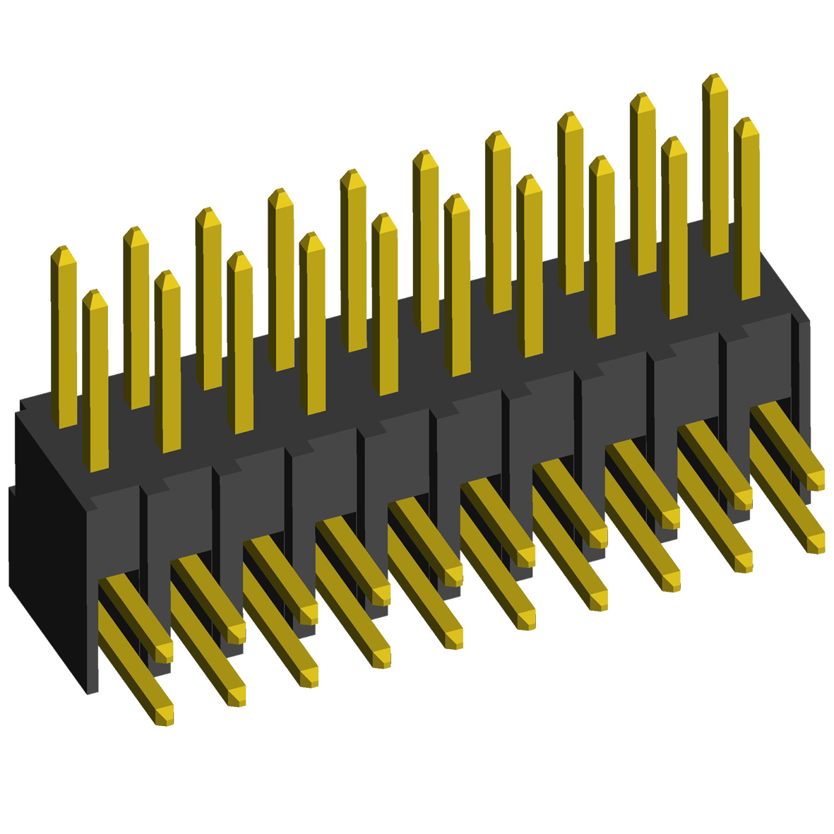 2215R-XXG-XXXXXX series, open angle pin headers with increased insulator double row on Board for mounting in holes, pitch 2,54x2,54 mm, Board-to-Board connectors, pin headers and sockets > pitch 2,54x2,54 mm