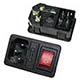 Unit IEC60320 plug(C14) AC power switch (red Poveda) and a fuse holder with snaps on panel