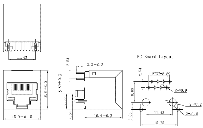 5211-88-100-101-L / 52 Series Modular Jack / Modular Jack / Connectors