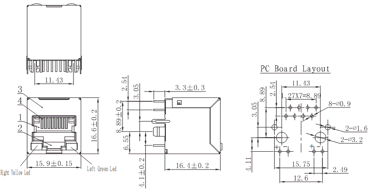 5211-88-101-401-H-L / 52 Series Modular Jack / Modular Jack / Connectors