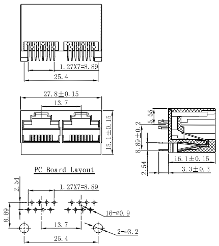 5212-88-100-001-H-L / 52 Series Modular Jack / Modular Jack / Connectors