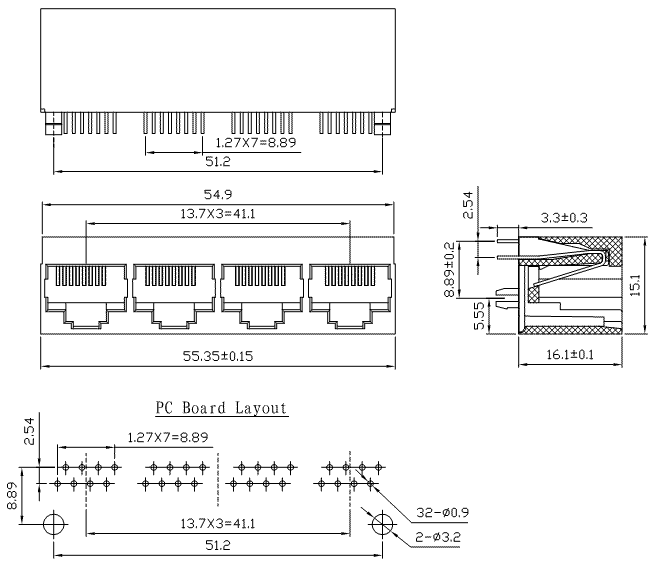 5214-88-100-001-L / 52 Series Modular Jack / Modular Jack / Connectors