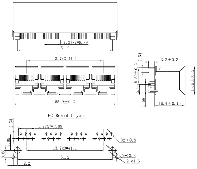 5214-88-100-201-L / 52 Series Modular Jack / Modular Jack / Connectors