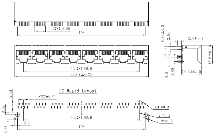 5218-88-100-201-L / 52 Series Modular Jack / Modular Jack / Connectors