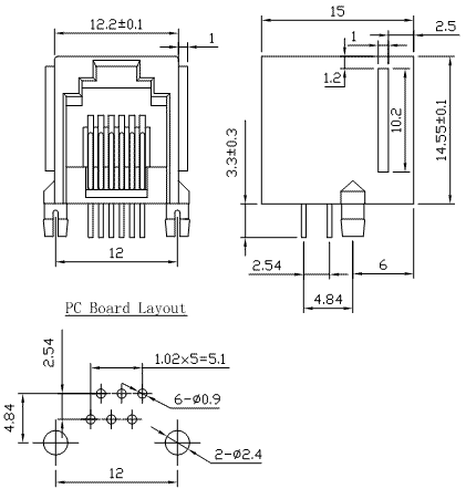 5511-66-110-001-L-Grey / 55 Series Modular Jack / Modular Jack / Connectors