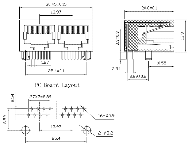 5912-08-100-001-H-L / 59 Series Modular Jack / Modular Jack / Connectors