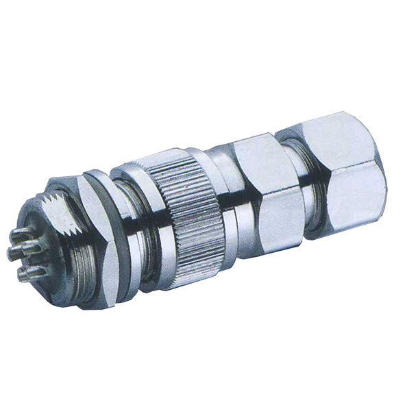 Round industrial metal connectors (low-frequency cylindrical connectors), under hole in device with diameter 19 mm