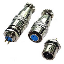 Round industrial metal connectors (low-frequency cylindrical connectors) XS8 series under hole in device with diameter 8 mm