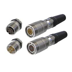 Round industrial metal connectors (low-frequency cylindrical connectors), under hole in device with diameter 9 mm