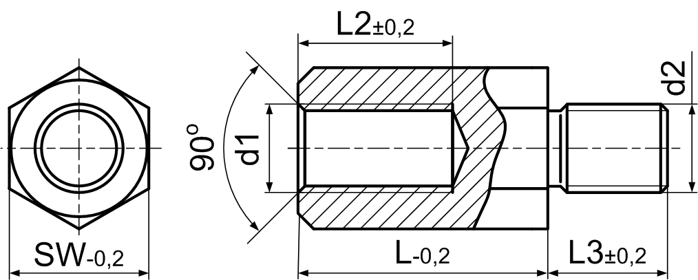 Hexagonal threaded spacers metal, Hexagonal threaded spacers brass, Hexagonal threaded spacers brass nickel-plated, Hexagonal threaded spacers steel with internal thread M2x0,4 and external thread М2x0,4 PCHSN series