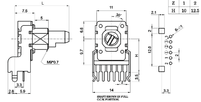 R1112G-_A_-, Rotary Potentiometers 11 mm