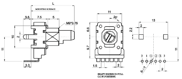 R1112G-_D1-, Rotary Potentiometers 11 mm