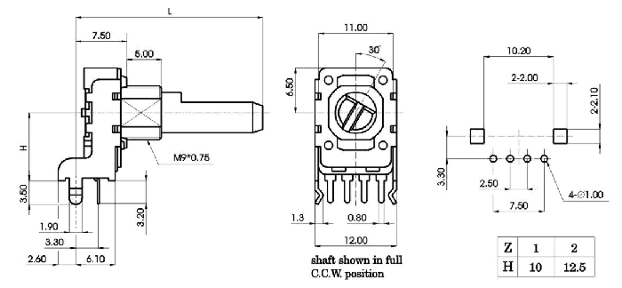 R1112N-_A_-, Rotary Potentiometers 11 mm