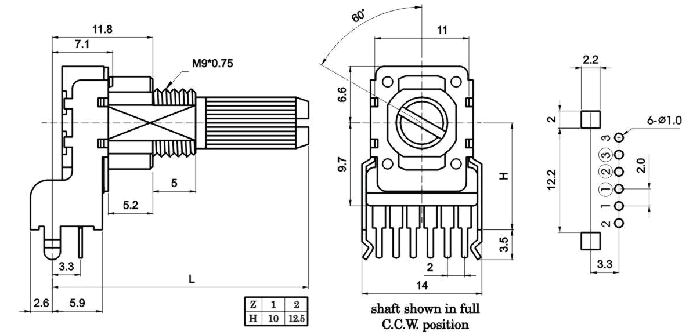 R1113G-_A_-, Rotary Potentiometers 11 mm