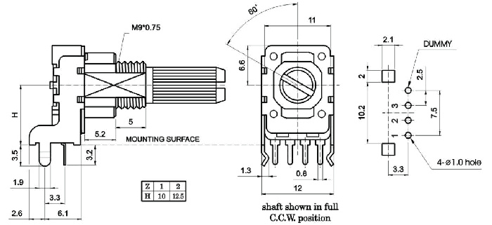 R1113N-_A_-, Rotary Potentiometers 11 mm