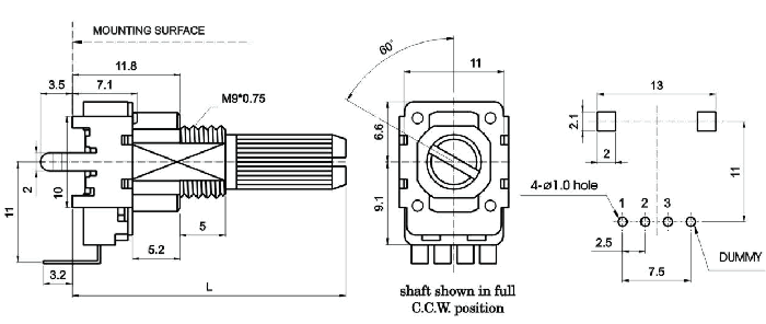 R1113N-_D1-, Rotary Potentiometers 11 mm