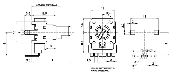 R1115G-_D1-, Rotary Potentiometers 11 mm