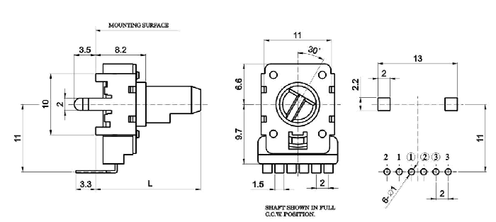 R1116G-_D1-, Rotary Potentiometers 11 mm