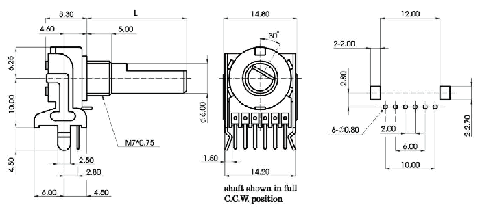 R1212G-_A1-, Rotary Potentiometers 12 mm