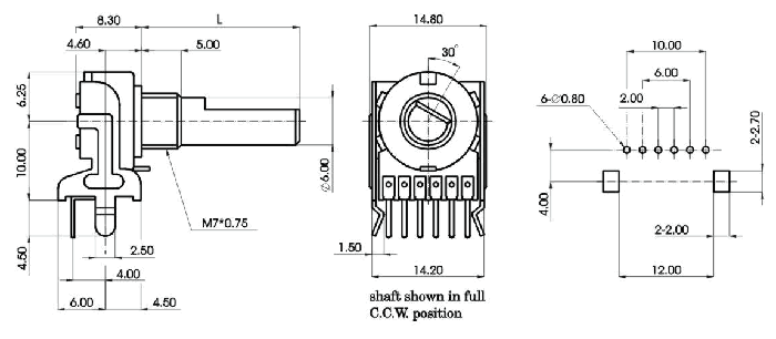 R1212G-_A2-, Rotary Potentiometers 12 mm