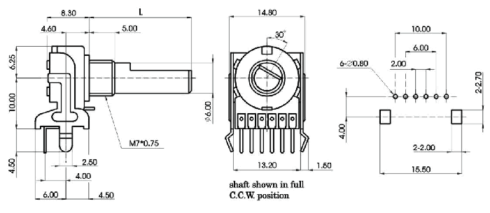 R1212G-_A4-, Rotary Potentiometers 12 mm